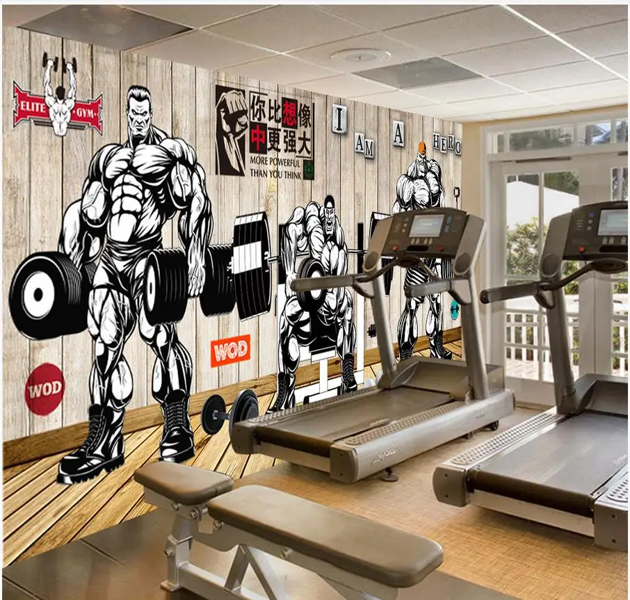 Custom photo wallpapers 3d Retro brick wall muscle sport gym club weightlifting image background decorative papers | Обустройство