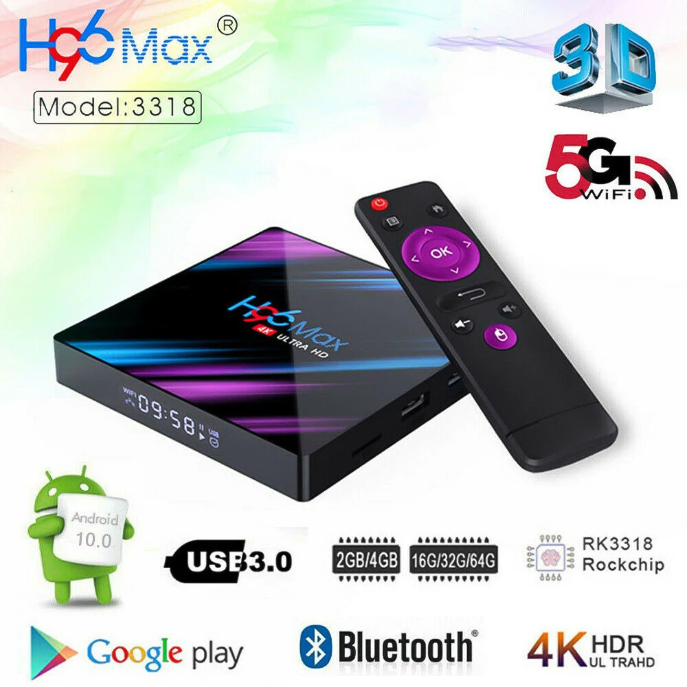 Смарт ТВ приставка 2020 H96 MAX RK3318 Android 9 0 4 ГБ 32 64 Гб 4K Youtube медиаплеер H96MAX