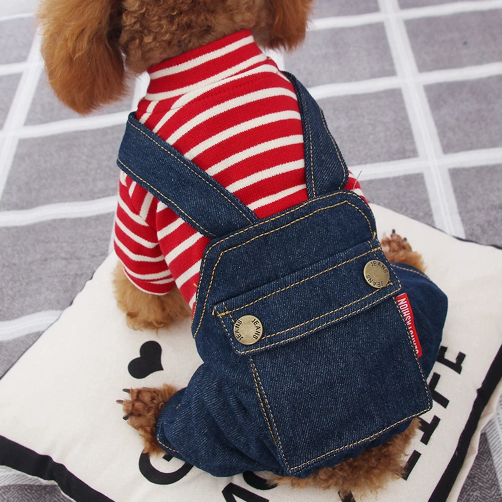 

Fashion Striped Denim Pet Dog Costumes Jumpsuit Jeans Puppy Clothes Cat Overalls Coats Jackets Spring/Summer Clothes Sweatshirt