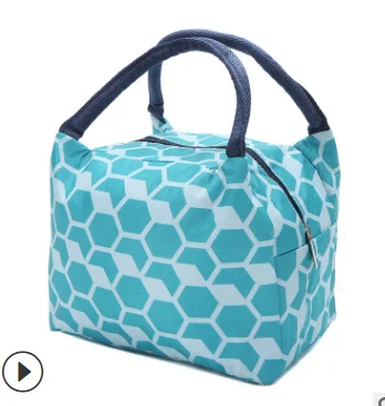 

Unisex Simple Style Lunch Bag Geometric Printed Food Storage Bag Heat Preservation Insulation Pouch for Student/White-collar