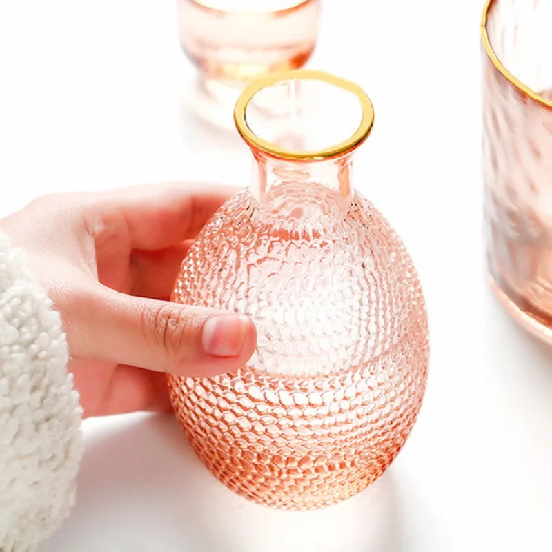 Japanese Sake Set Plum Wine Cup Fruit Pot Creative Amber Hammer Pattern Glass Gold Edge Whisky Birthday Gifts | Дом и сад