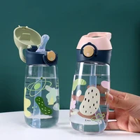480ml cartoon tritan material kids water bottle with straw bpa free high quality durable plastic children drinking milk cup