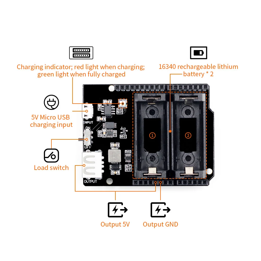 Двойной 16340 перезаряжаемая литиевая батарея зарядное устройство Модуль