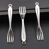 10pcs antique silver plated tableware pendant fork charms vintage earrings diy jewelry handicraft findings 55 9mm