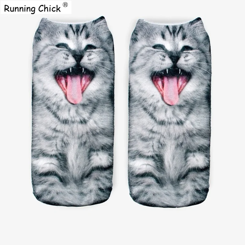 

Носки для бега с принтом Happy cat, короткие мужские и женские носки 7,5 дюйма