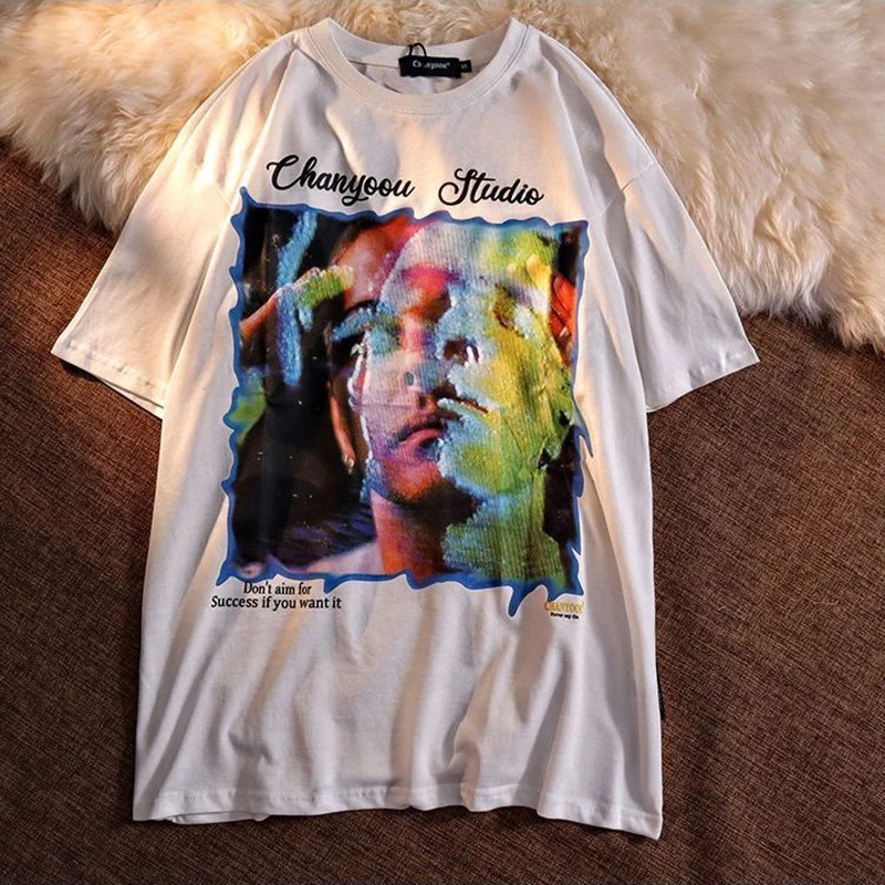 

Harajuku Aesthetic Graphic tees Damaged vintage Hip Hop Long sleeve t shirt oversized t shirt Streetwear Harajuku Summer Tees