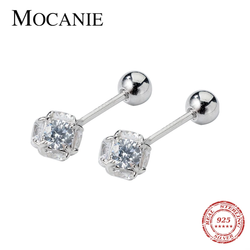 

Mocanie Classic 925 Sterling Silver Dazzling Square Zircon Stud Earring for Women Korea Style Geometric Earring Fine Jewelry