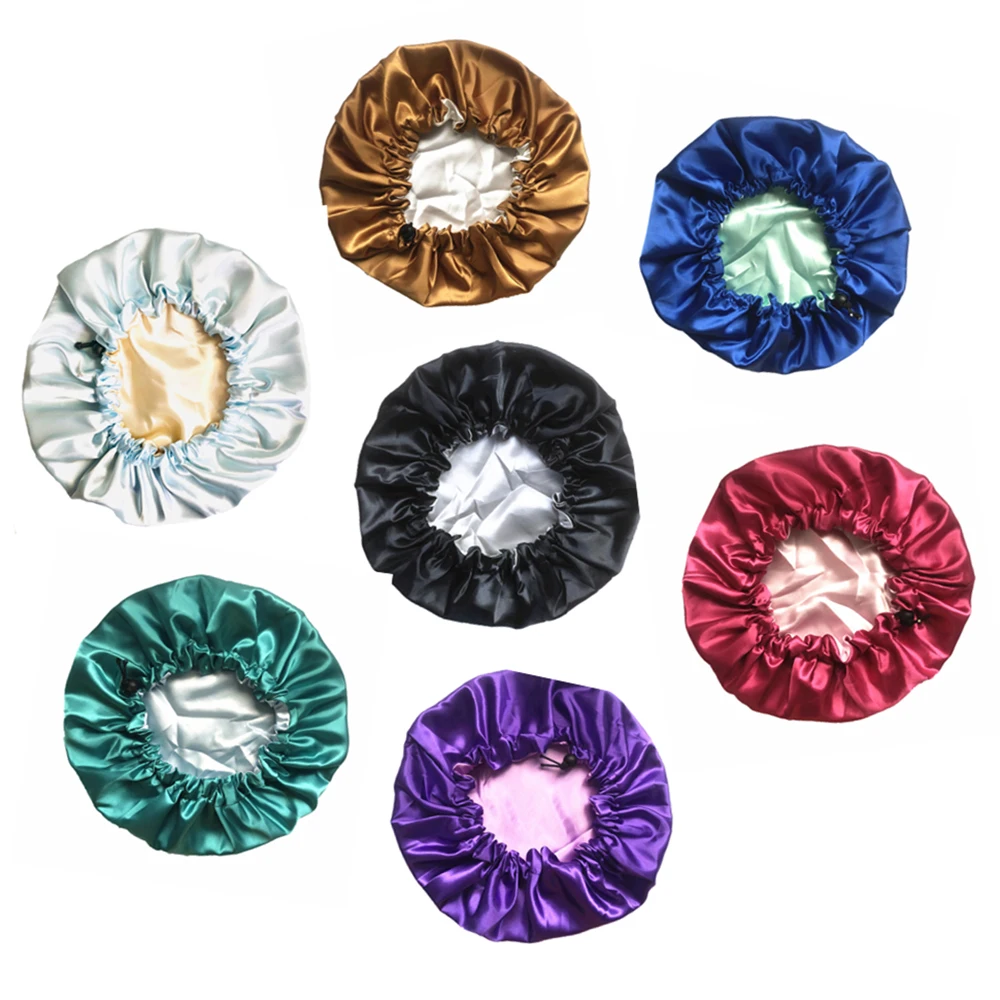 

Popular Double-layer Satin Night Cap Adjustable Buckle Bonnet Hat For Hair Care Cover Women Hair Loss Hat Beanies Beauty Spa