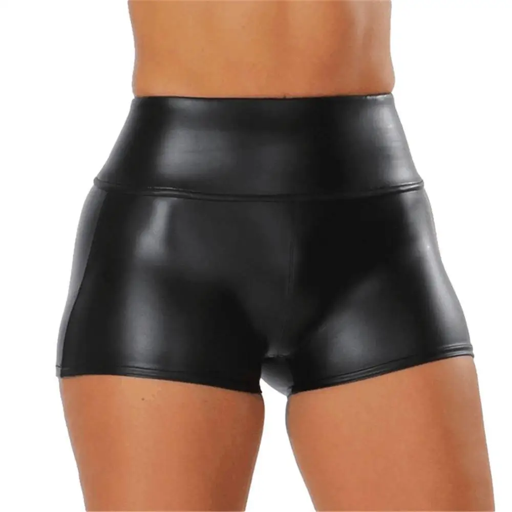 

Sexy Nightclub Costumes Shorts Women PU Leather Shorts High Waist Solid Color Button Fashion Summer