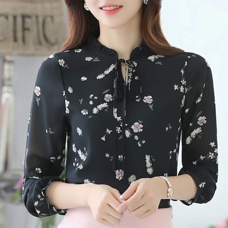 Fanco Blusas Femininas, модные цветочные топы и блузки, осенние женские рубашки с длинным рукавом, шифоновые женские блузки с принтом