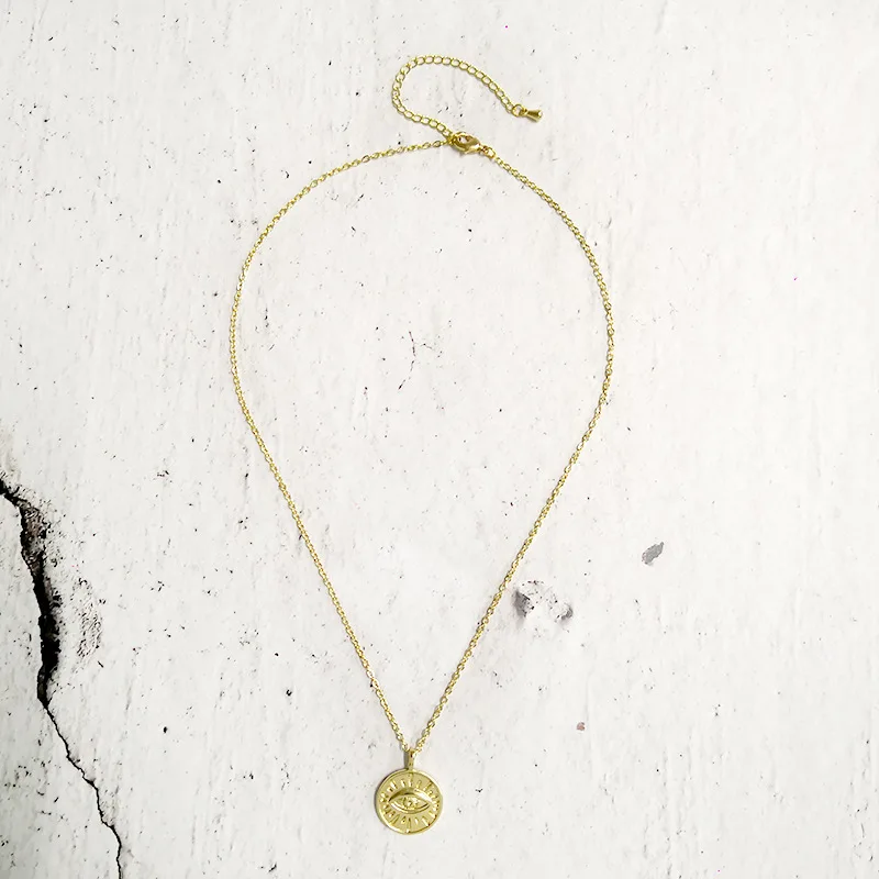 Монета золотого цвета дьявольские глаза ожерелье подвеска колье для женщин