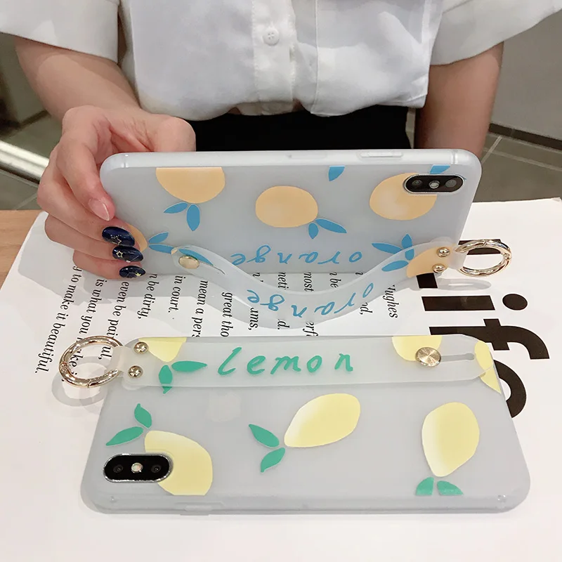 Ремешок на запястье Чехол для samsung Galaxy Note 10+ 8 9 S9 S8 S10 плюс S10e A40 A50 A60 A70 фруктовый Апельсиновый Лимонный ТПУ накладка держатель для телефона