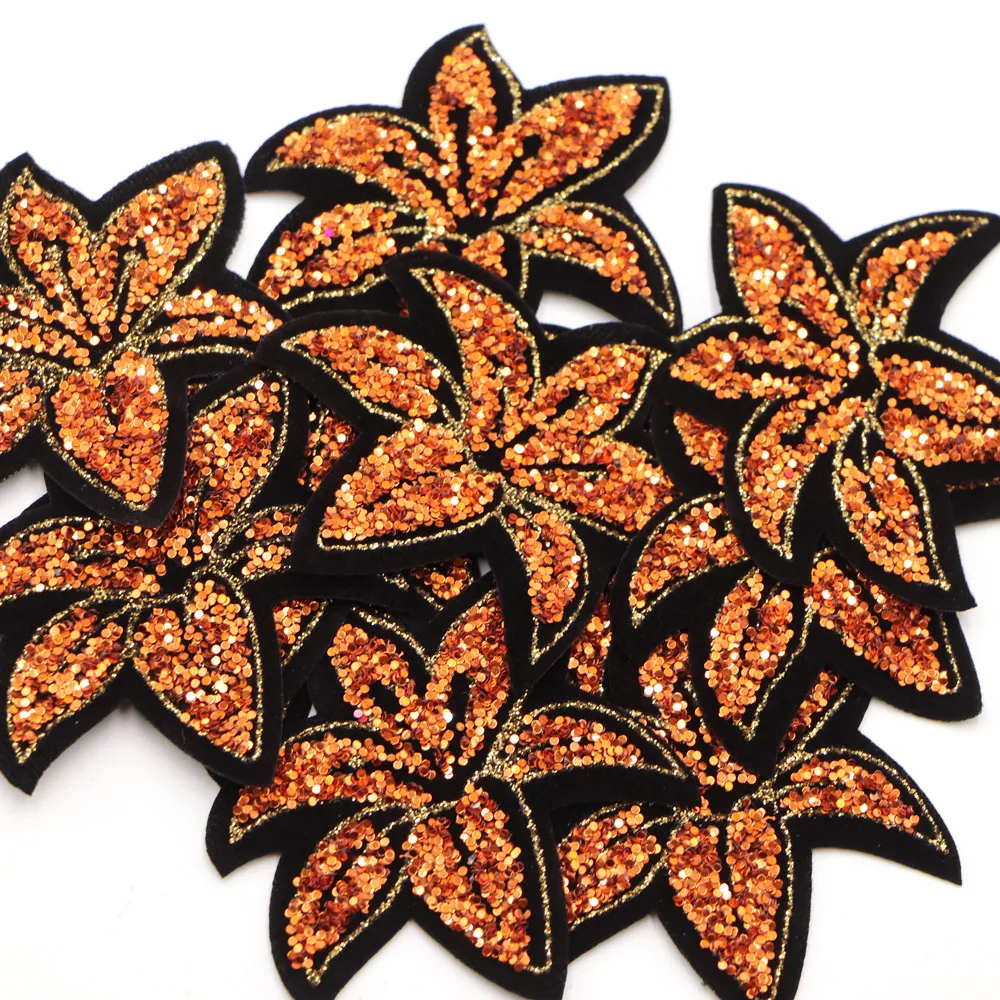 5PCS/lot 6CM ORG Sequin Flowers Patches Iron On Embroidery Rhinestone Applique For Women Kids Clothes Hats Dress Bags |