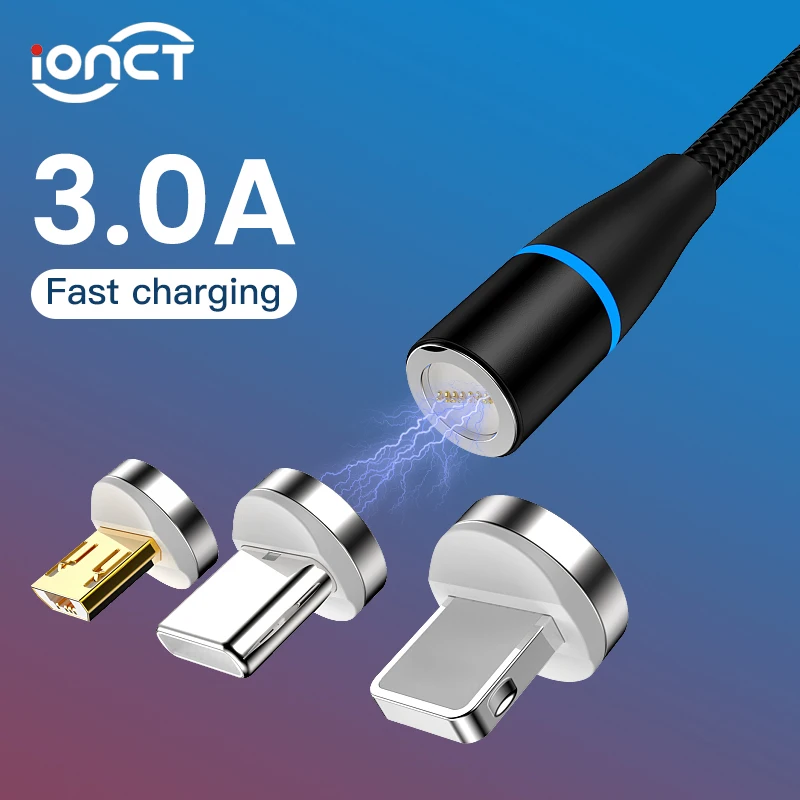 IONCT 3A Быстрый Магнитный кабель для iPhone, samsung, Android, мобильный телефон, кабель типа C, магнитное зарядное устройство, Micro USB C кабель для передачи данных EC789