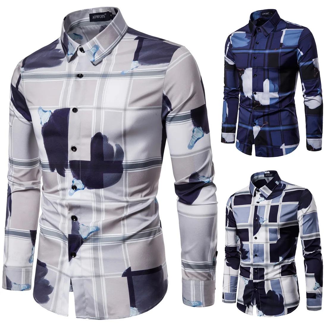

YS022 European Autumn Clothing Leisure Slim Men's Long Sleeve Digital Printing Shirt