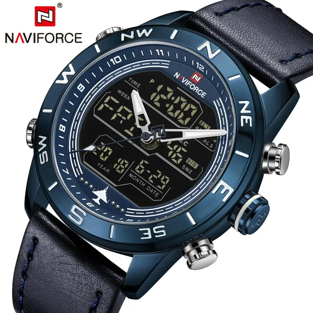 NAVIFORCE, повседневные спортивные кварцевые часы для мужчин, двойной дисплей, календарь, многофункциональные аналоговые цифровые мужские часы, Топ бренд, роскошные часы