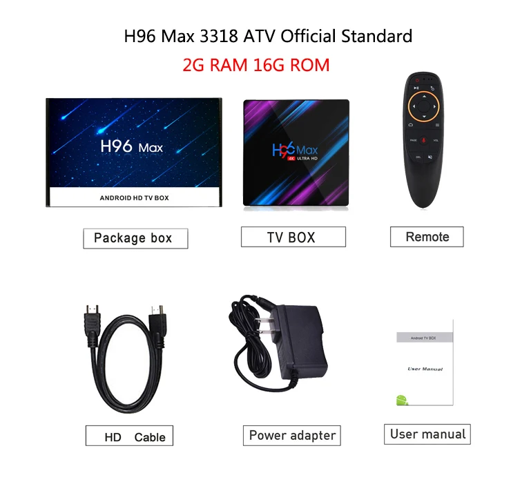 ATV 2GB 16GB H96 Max 3318 A ТВ приставка Android 9,0 2,4G/5G двухдиапазонный Wifi RK3318 BT 4,0 2G 16G/4G 32G/4G 64G 4K HDR мини-приставка светодиодный дисплей USB3.0 - Цвет: ATV 2GB 16GB