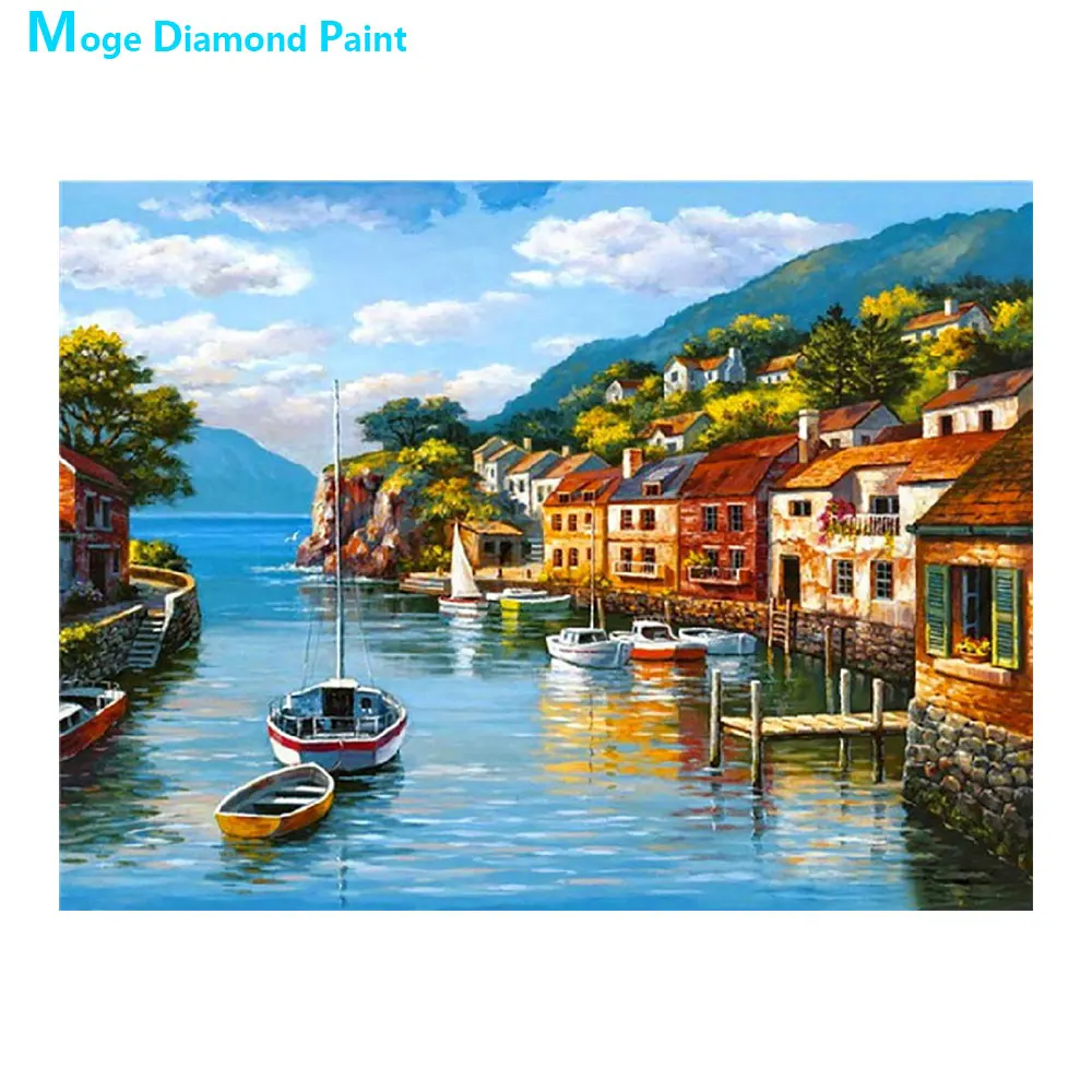 

Картина-Мозаика из бисера «Лодка», круглая, для домашнего декора, сделай сам, алмазная вышивка "Живописный ночной город"