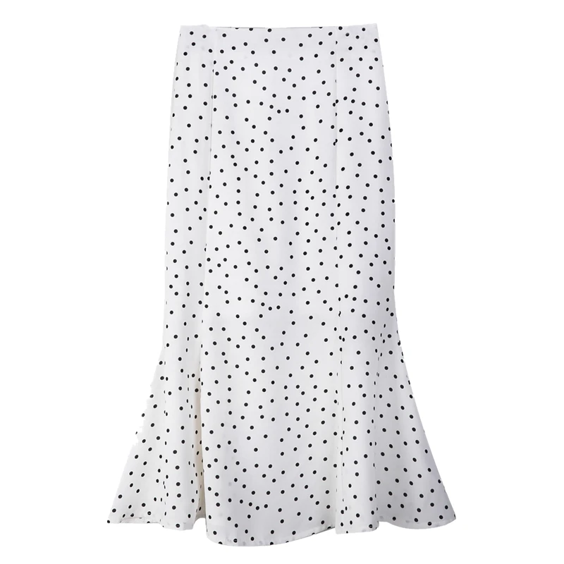 

2020 New Spring Autumn Women Skirt Korean Fashion Small Dots Print Chiffon Midi Long Skirt High Waist Slim Mermaid Skirt