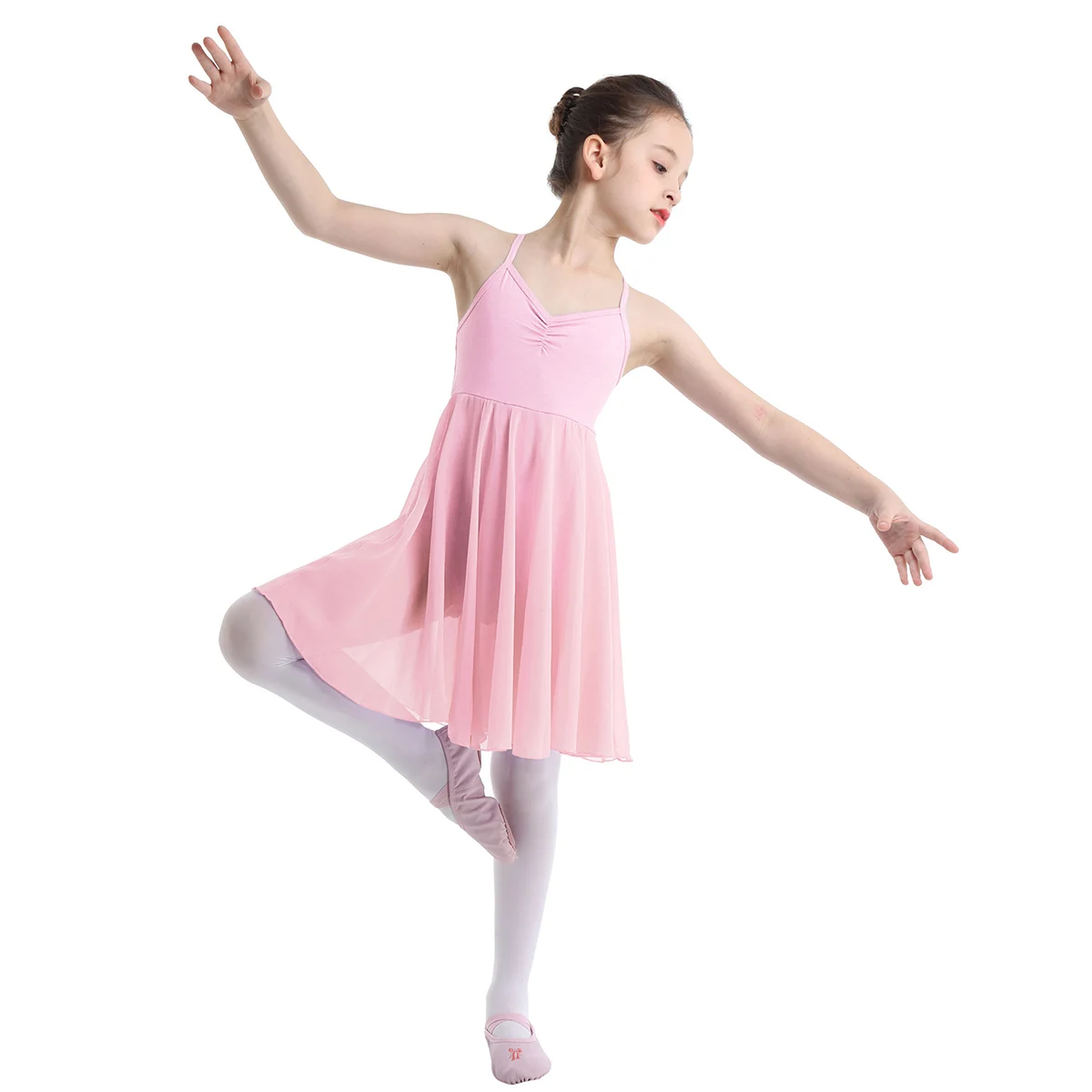 

Girls Chiffon Ballet Tutu Dancer Dress Ballerina V Collar Gymnastic Leotard Dancewear Party Dresses Kids Lyrical Dance Costumes