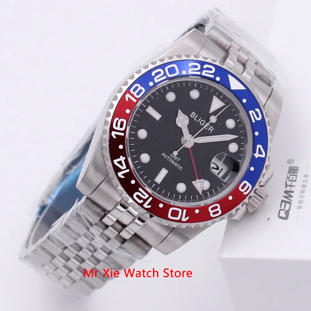 Bliger 40 мм автоматические механические мужские часы Роскошные сапфировые