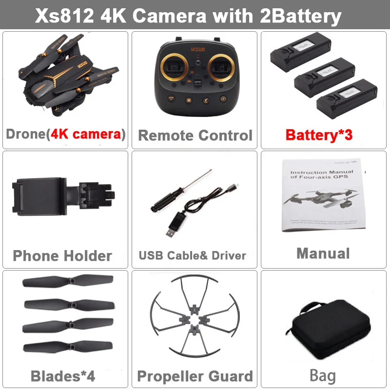 4K 3B Bag XS812 Дрон с GPS с 4K HD камерой 5G Wi-Fi FPV высота удержания один ключ возврат RC Квадрокоптер вертолет для детей - Цвет: 4K 3B Bag