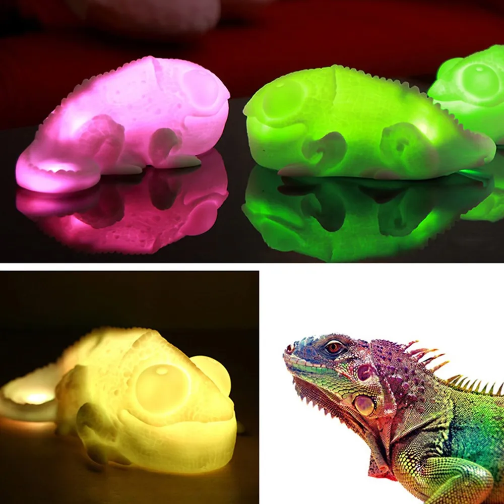 

LED Night Light Adorable Pet Chameleon Lantern Induction Discoloration Atmosphere Bedside Clap Lamp USB Battery Power