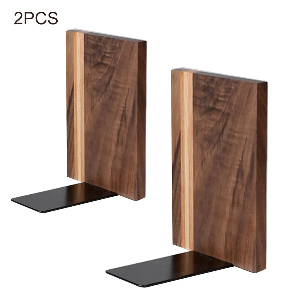 

1pair Desk Organizer Holder Library For Shelves Anti Scratch School Book Stand Wood Bookend Home Decor Non Skid Nature Coating