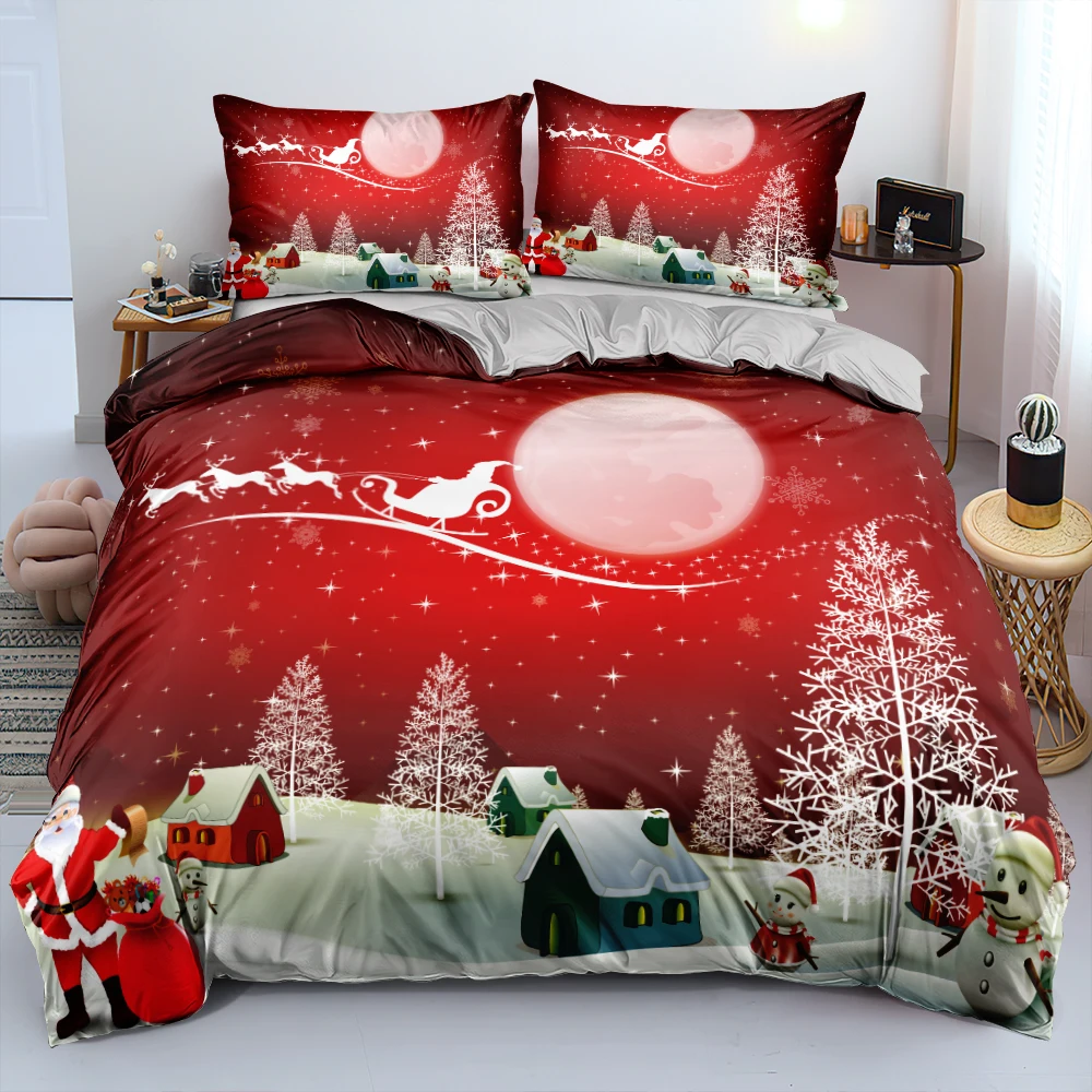 

Christmas Gifts Red Quilt Cover Set Duvet Cover Pillow Sham(s) Twin Full Queen King Size Cartoon Printed Bedclothes For Children