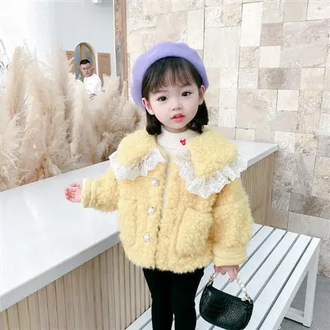 

Girls Autumn Winter 2021 New Thick And Warm Fashion Single-Breasted Jacket 3 To 7 Years Old Fur Coat