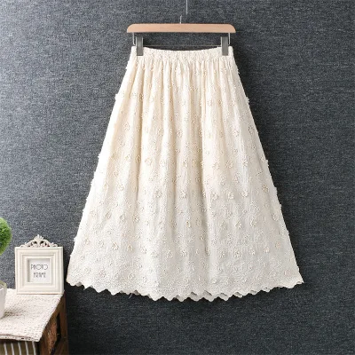 Новинка Весна 2021 свежая и милая простая однотонная Жаккардовая юбка с вышивкой