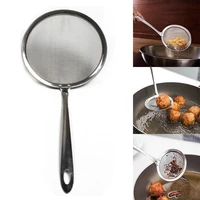 1pcs colander spoon multifunction kitchen oil filter round network grid scoop portable tainless steel long handle skimming spoon