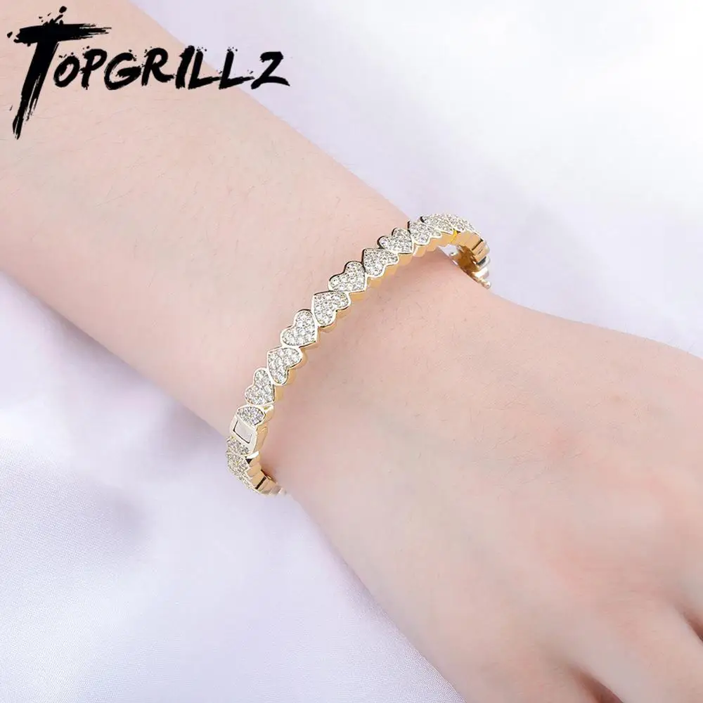 TOPGRILLZ 7 мм браслет в форме сердца золотого цвета мужской хип хоп с шармами