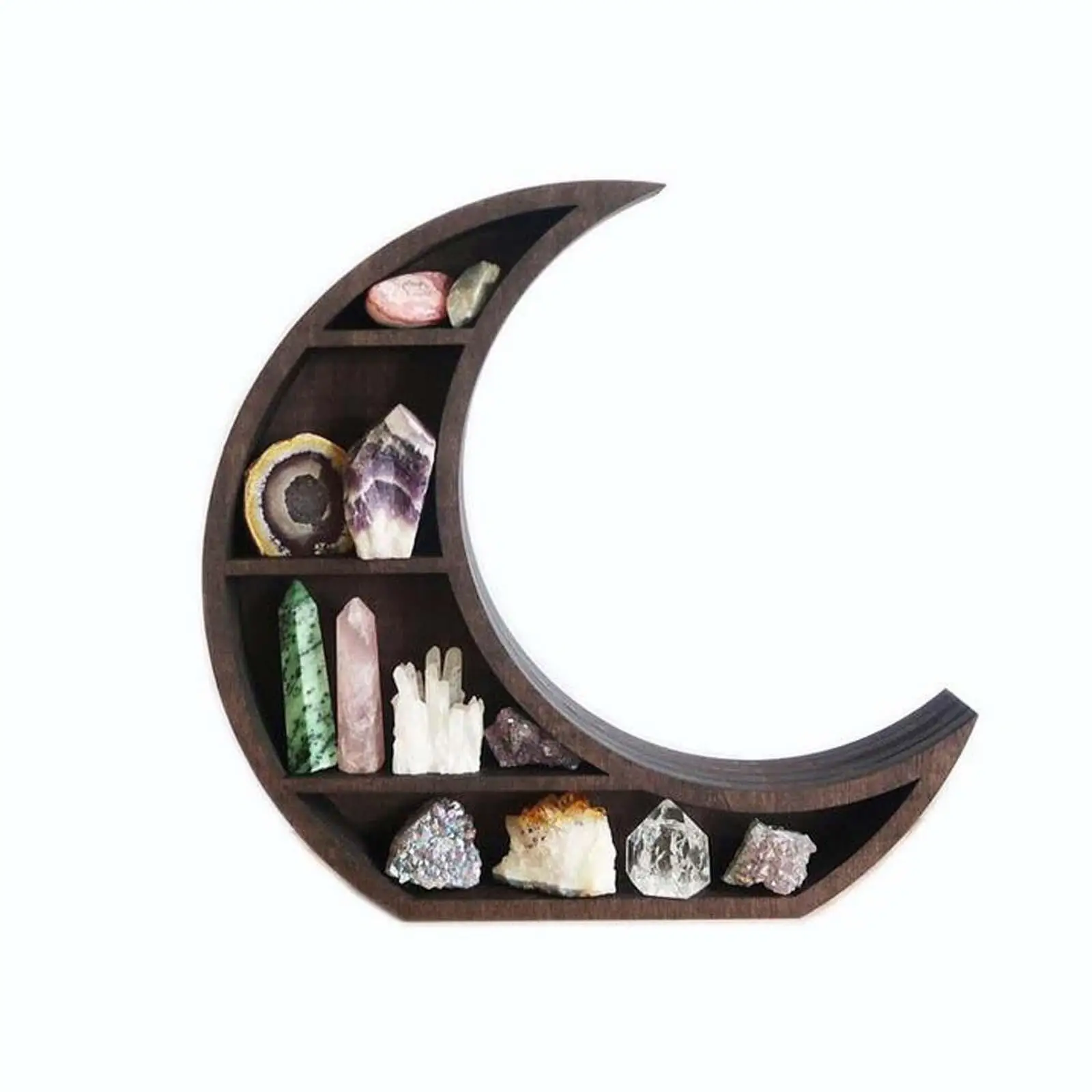 

Wall Mounted Moon Shelf Rustic Crystals Floating Display Multipurpose Wooden Storage Rack for Home Living Room Bedroom LBS
