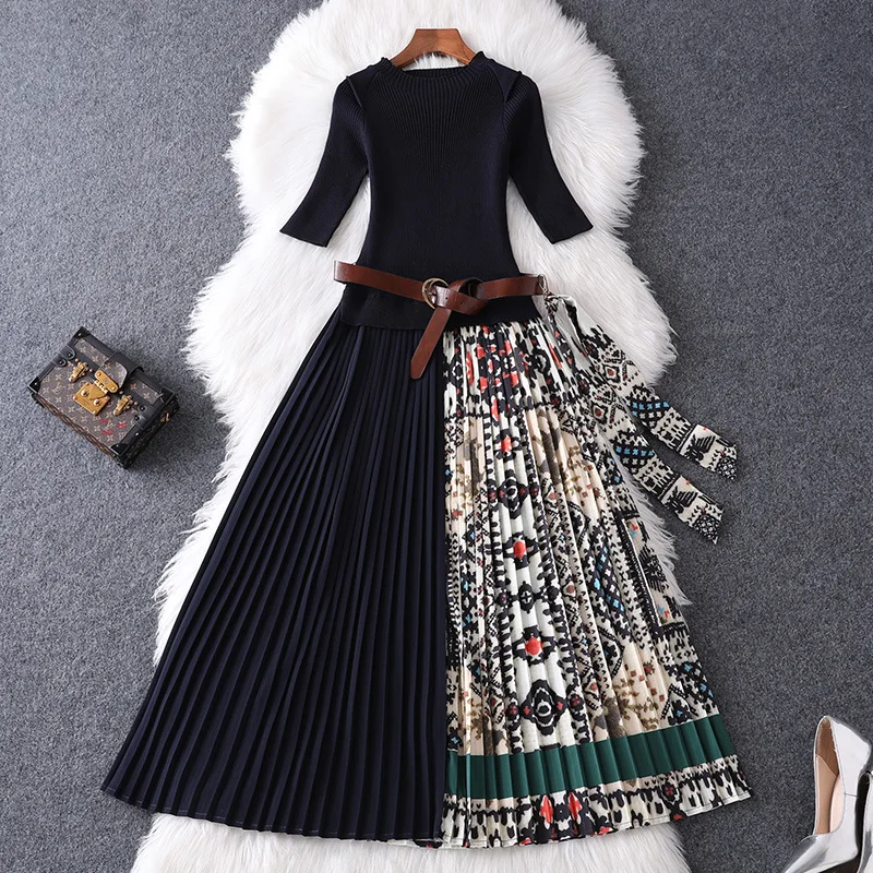 Новинка 2019 высокое качество Осень зима женское трикотажное шифоновое платье с