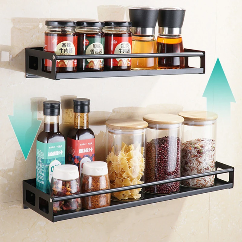 

Kitchen Organizer Wall Mount Bracket Holder Wall Storage Shelf For Spice Jar Rack Cabinet Shelves Kitchen Gadgets Supplies