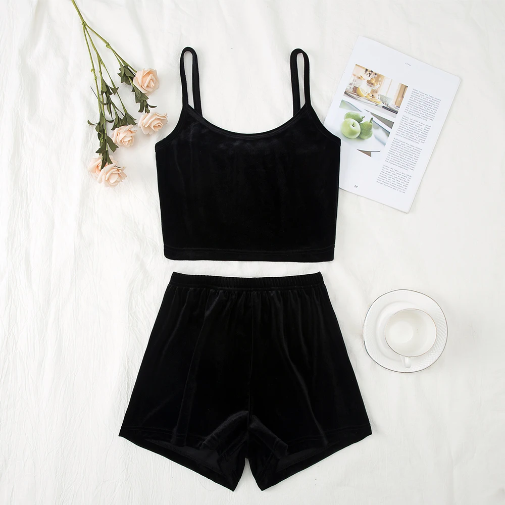 

Woman's Sexy Solid Color Camisole Slim Elastic Backless Midriff-Baring Sling Crop Top Set Waistcoat Daily Life