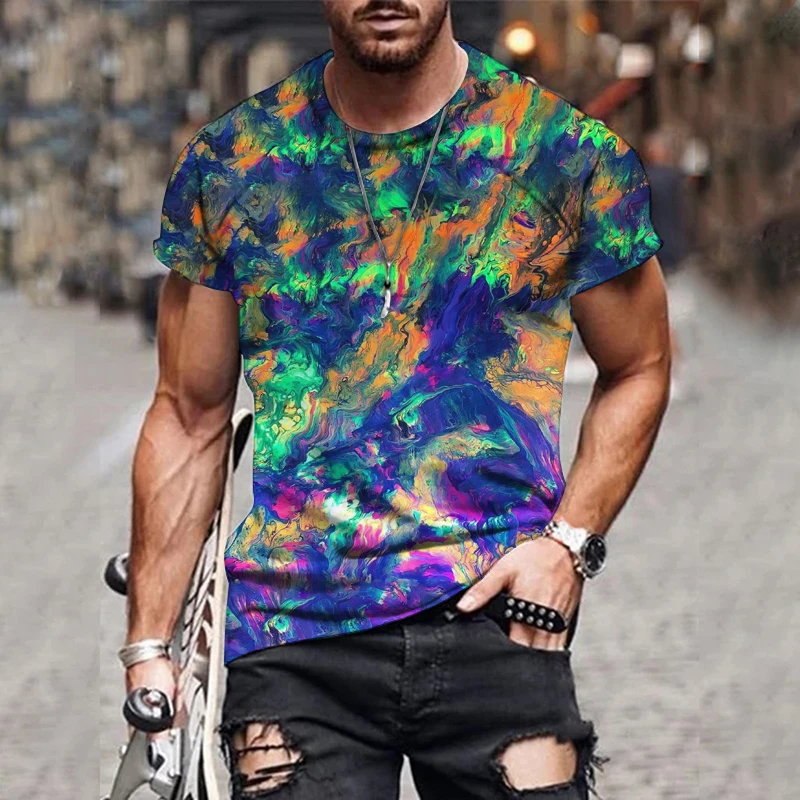 

Summer round neck 3D color men's T-shirt full print short-sleeved tops Summer casual shirts men's clothing tops T-shirts 6XL