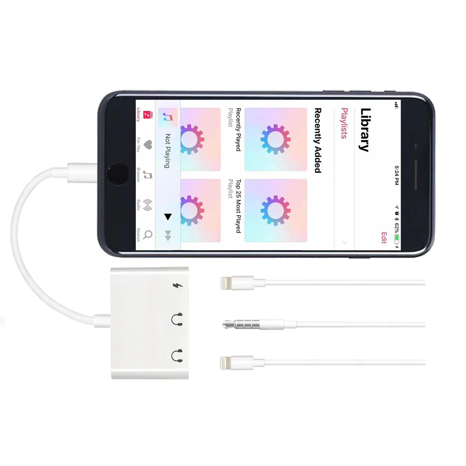 

Сплиттер для наушников 3 в 1 с аудио и зарядкой для телефона 11 /11 Pro /XS Max /XR /X /8 /8 Plus /7 /7 Plus