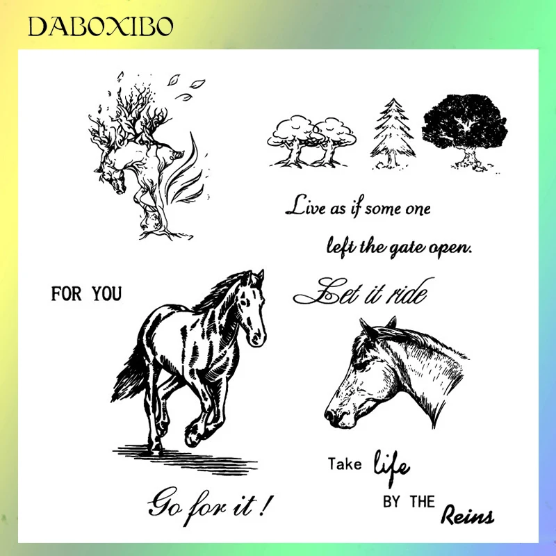 

DABOXIBO Running Horse Clear Stamps For DIY Scrapbooking/Card Making/Photo Album Silicone Decorative Crafts13X13