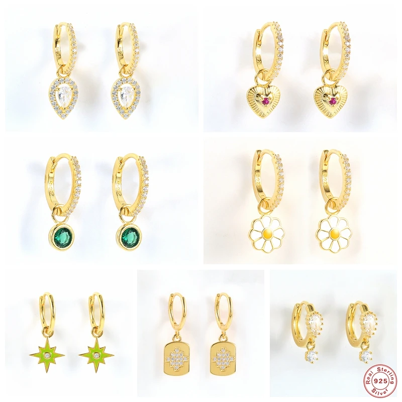 S925 серьги кольца из чистого серебра в виде восьмиугольника с любящее сердце