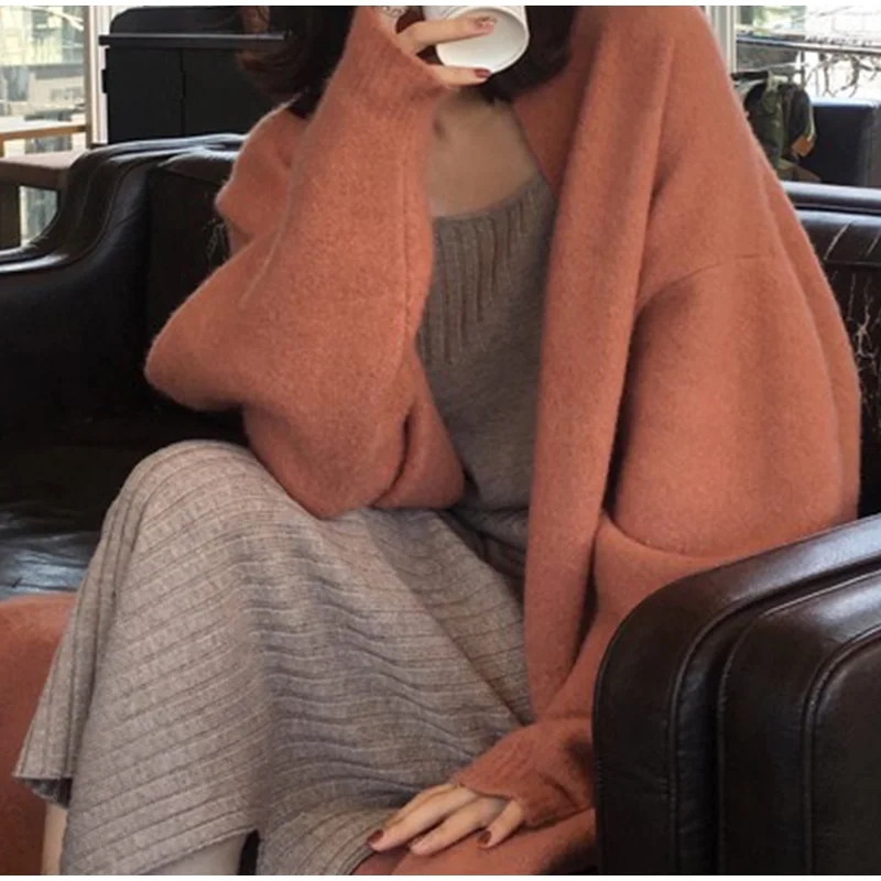Women's Knitted Cardigan Coat Autumn Oversize Solid Long Sweaters Carigans Women 2019 Winter Korean Open Stitch Sweater Female |