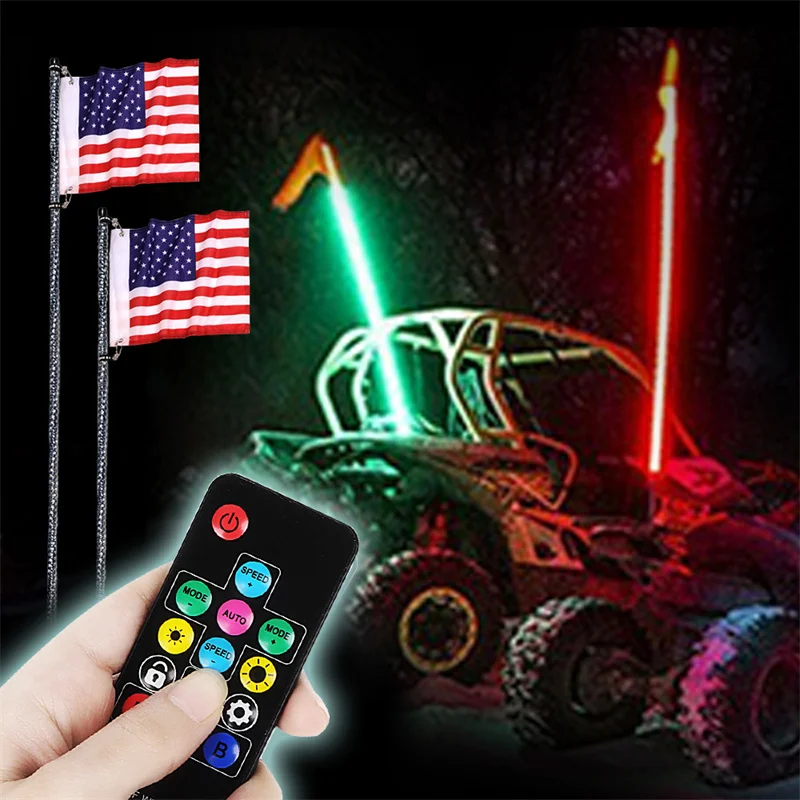 

3/4/5FT LED Whip Light RGB RZR LED Lamp Waterproof Bendable Remote Control Multi-color Super Bright Flag for SUV ATV Lights Lamp