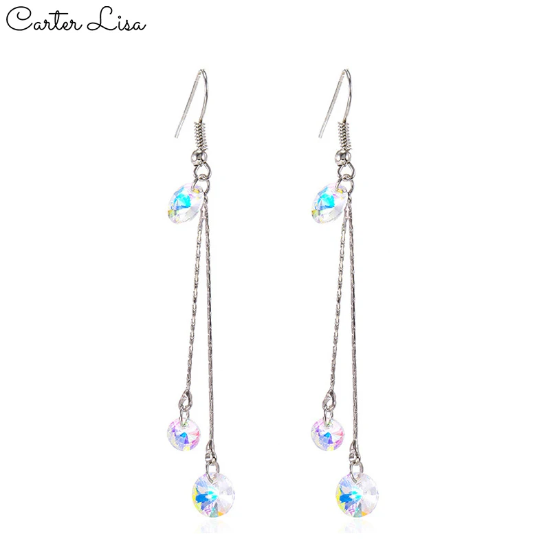 Женские серьги в Корейском стиле CARTER LISA длинные Радуга с серебряными кристаллами