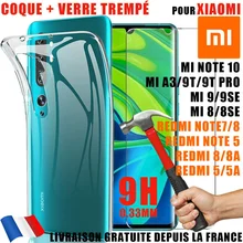 COQUE SILICONE + VITRE VERRE XIAOMI Mi 9 9T pro 8 lite se A3 REDMI Note 7/8T 9T