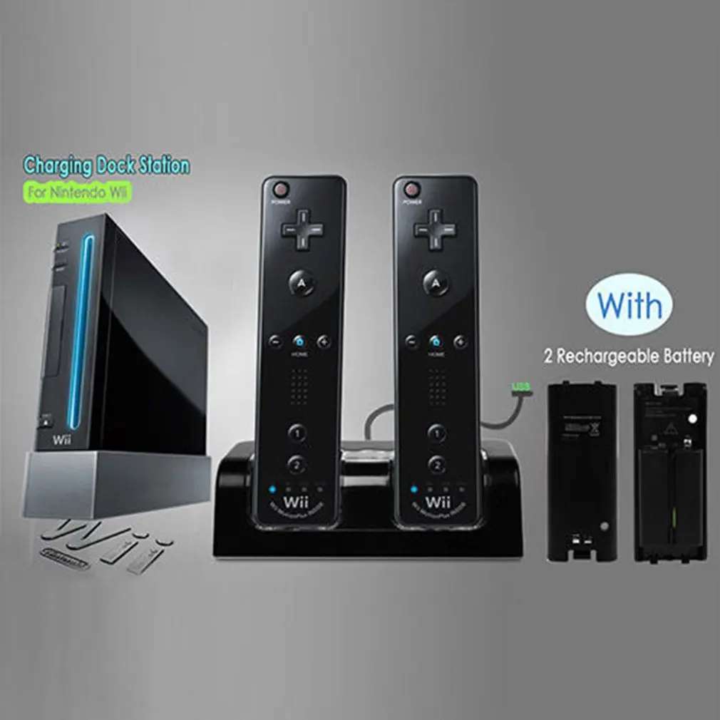 For Nintend WII Remote Controller Charger Charging Dock Station +2 Batteries Game Accessories | Электроника