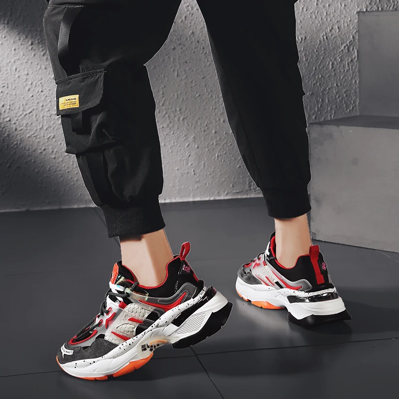 Уличная мода трендовые кроссовки Мужская обувь цветные на платформе с