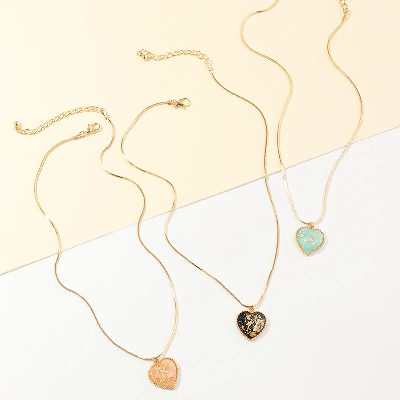Sweet Girls Necklaces Fashion Women Lover Heart Pendant Retro Gold Foil Alloy Necklace Jewelry Gifts For Wedding Engagement | Украшения и
