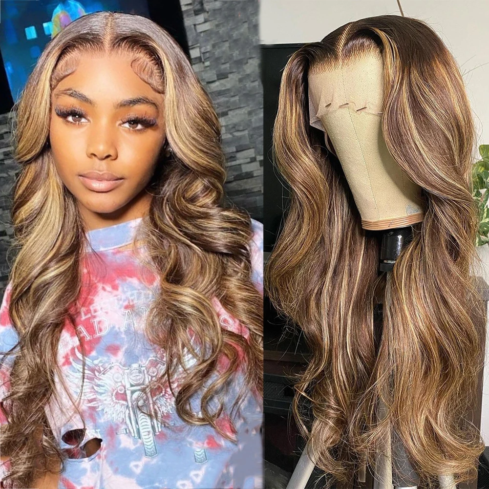 

Honey Blonde Highlights Glueless Full Lace Wigs 180% 200% Ombre Brown 13x6 Lace Front Wig Remy Wavy Human Hair Wigs Pre Plucked