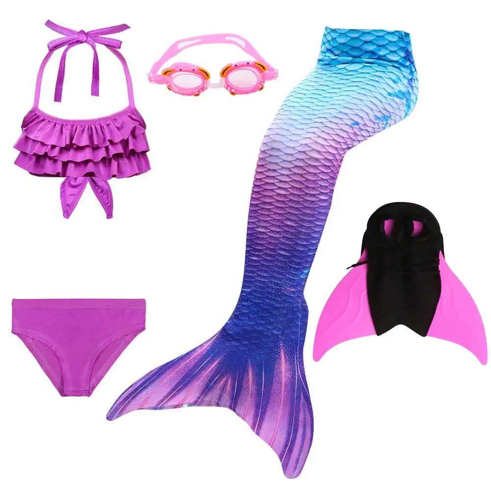 5pcs Mermaid Set 8 Girls Walkable And Swimmable Mermaid Tail Swimsuit Cosplay Costume Kids Children Bikini And Sparkle Mermaid Swimtail - Цвет: 5pcs Mermaid Set 8